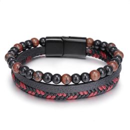 Bedelarmbanden eenvoudige handgeweven lederen stenen tijger oog armband bangle manchet polsband gevlochten mtilayer wrap heren armbanden dhgarden dhch7