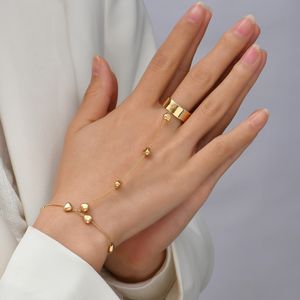 Bedelarmbanden eenvoudige hart hanger ketting armband link verbonden goud vergulde brede vingerring voor vrouwen handharnas sieraden 230424