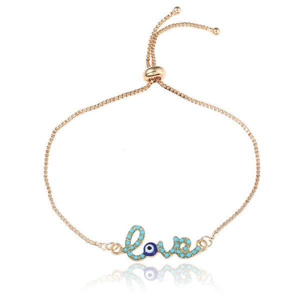 Pulseras con dijes Diseño de amor simple Pulsera de cadena de oro turca Crstal Ojo azul para mujeres niñas Dubai191b