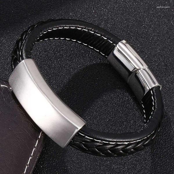 Bracelets porte-bonheur Simple hommes Bracelet en cuir en acier inoxydable boucle magnétique Bracelet bijoux de mode mâle fait à la main FR0190