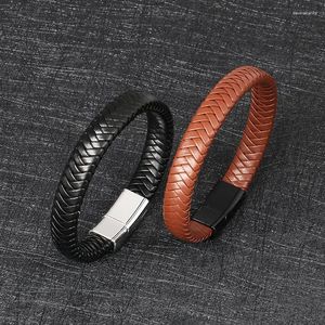 Bracelets de charme Bracelet en cuir tressé pour hommes simples, boucle magnétique en acier inoxydable bicolore, accessoires lumineux