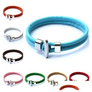 Bracelets à breloques Bracelet d'ancre de bateau en métal simple Hommes et femmes Double cuir Pu Gsfb089 Mix Order 20 Pieces A Lot Drop Delivery J Dh0Tw