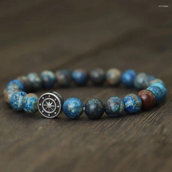 Pulseras de encanto Estilo simple Pulsera de piedra natural genuina para hombres Viking Pirate Compass Braclet Tiger Eyes Strand Braslet Ocio