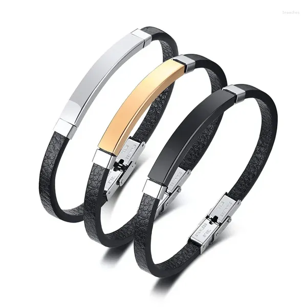Bracelets de charme bracelet en cuir noir de style simple de style homme classique or / noir / argent couleur en acier inoxydable BRAIS BRADS POUR HOMME GADE