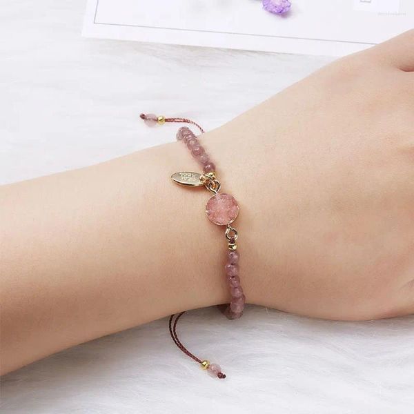 Pulseras de encanto Mujeres simples 4 mm Bead Cuerda de tejido ajustable con pulsera de piedra Joyería hecha a mano natural