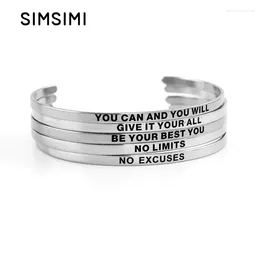 Bracelets de charme Simsimi 316 Bangle en acier inoxydable Positif Inspirational Quote Mantra à manchette à main pour les cadeaux pour femmes