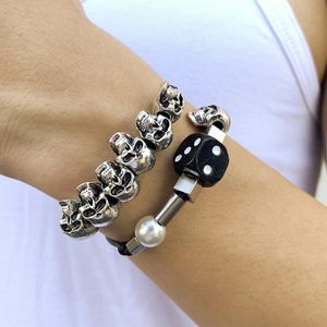 Bedelarmbanden sindlan 2 stks punk dobbelstenen zilveren kleur skelet pols armband voor mannen kpop touw ketting vrienden mode sieraden geschenken pulsera ho