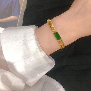 Bracelets de charme Sindlan Insolite En Acier Inoxydable Or Couleur Chaîne Bracelet Pour Femmes Punk Vert Cristal Géométrique Mode Féminine
