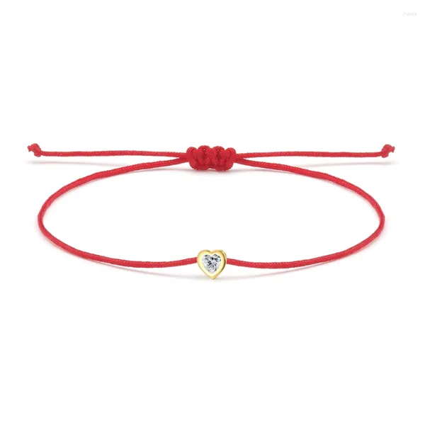 Pulseras de encanto Single Cz Stone Mini Love Heart Bracelet Women Gold Brass Red String Red Joyería de moda hecha a mano Ajustable