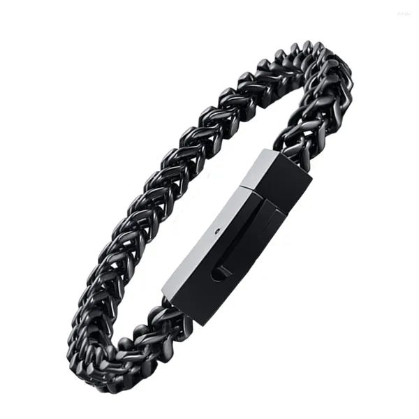 Bracelets porte-bonheur Six côté moulin en acier inoxydable bracelet main chaîne peut être ouvert 21.5x0.6 cm personnalité bijoux noir lien homme
