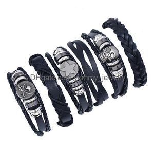 Bracelets de charme Skl tissé bracelet pour femmes mode en cuir véritable européen charmes étoiles hommes décontracté tressé perlé bijoux noir Vin Dhv0U