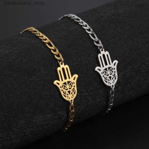 Bracelets de charme Skyrim Amulette Hamsa Main de Fatima Bracelets sur la main Couleur Or Bracelet pour femmes en acier inoxydable islamique chanceux bijoux cadeau 2023 Q230925