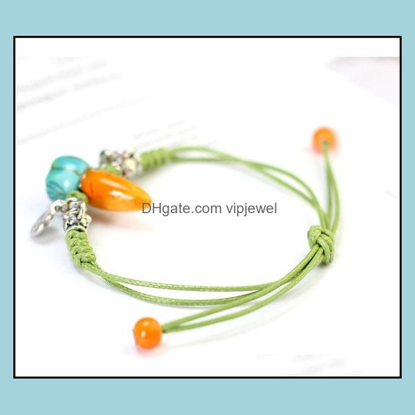 Pulseras con dijes Patrón de zanahorias pequeñas Joyería de moda de cerámica Cuerda verde Estilo de dibujos animados Mujeres Lindo Adornar Artículo Vipjewel Drop Vipjewel Dheyj