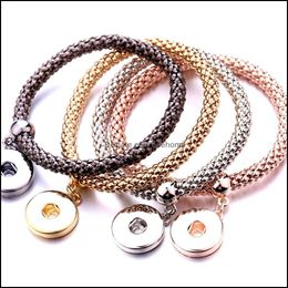 Bracelets De Charme Bouton Pression Bracelet Bijoux Or Sier Noir Couleur Placage Chaîne De Maïs Bracelet Fit 18Mm Snaps Boutons Diy Pour Femmes Hommes Dhet0