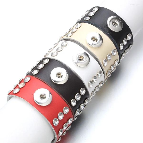 Bracelets de charme Bouton pression Bijoux Cuir 18mm Bracelet Punk Véritable Lederen Brassard Snaps