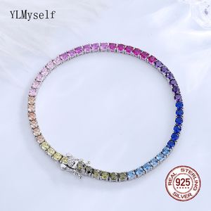 Bedelarmbanden vaste real 925 zilver 3 mm regenboog zirkoon tennisarmband 15161718 cm behoorlijk kleurrijke fijne sieradenketen voor vrouwen 230228