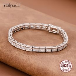 Pulseras con dijes Plata sólida 15-18 cm Pulsera de tenis Regalo de joyería Ajuste de pavé 3 * 5 mm Rectángulo Impresionante Zircon Real 925 Joyería fina 230311