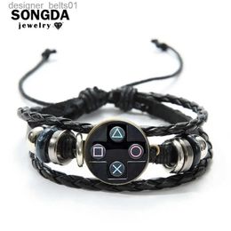 Pulseras con dijes SONGDA antiguo controlador de videojuegos pulsera de cuero para hombres novedad hecha a mano gema de cristal arte foto pulsera con dijes niños regalo Idea joyeríaL231214