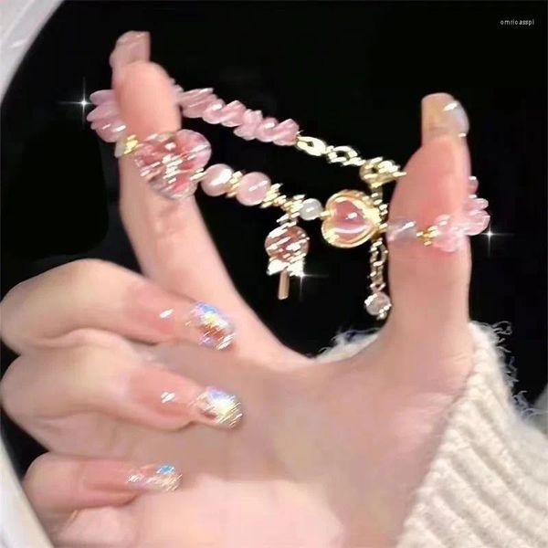 Bracelets de charme Sparkle Perles Cristal Coeur Magic Stick Bracelet Pour Femmes Doux Romantique Exquis Esthétique Accessoires Vintage Tendance
