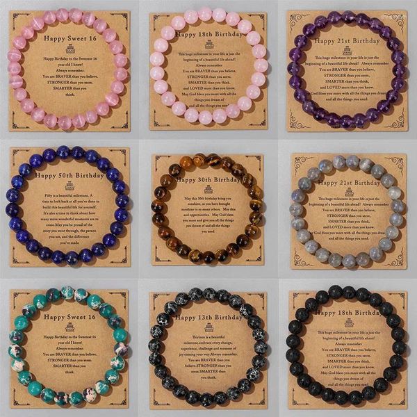 Bracelets porte-bonheur âge spécial carte d'anniversaire pierre naturelle oeil de tigre Lave bracelets perlés femmes hommes énergie Pulsera bijoux cadeaux