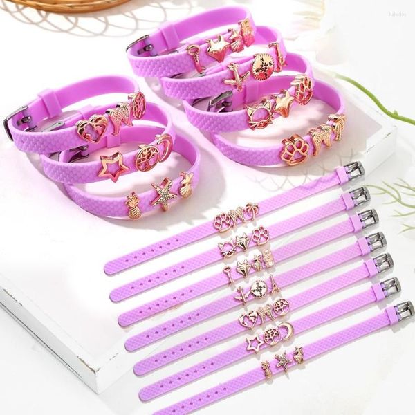 Bracelets de charme Offre spéciale Violet clair Fine Étudiant Bijoux DIY Petite Marguerite Fleur Ananas Caoutchouc Silicone Bracelet Enfants Bracelet Cadeaux