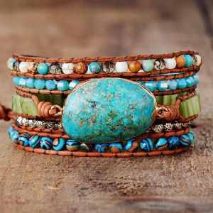 Bracelets porte-bonheur spirituel femmes Wrap pierres naturelles 5 couches bracelets manchette en cuir Femme énergie Bracelet bohème cadeaux livraison directe 230215