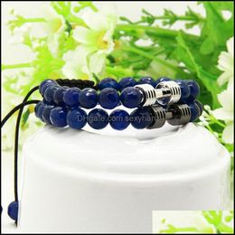 Bracelets De Charme Sport Energy Dumbell Bracelets En Gros 8Mm À Facettes Bleu Agate Pierre Perles Barbell Fitness Rame Pour Hommes Drop Delive Dhz1E