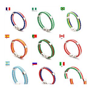 Bracelets de charme Sports Wrap 20 drapeaux nationaux tressés en cuir PU bracelet de bracelet pour les fans de football de football bijoux en BK Drop de Otptn