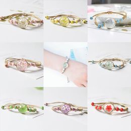 Bracelets porte-bonheur printemps mode pissenlit séché en céramique fait à la main fleur filles cadeaux tissage naturel bijoux