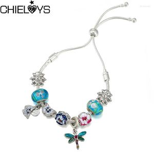 Bracelets de charme Style de printemps PapillonsFleurs Perles Chaîne Bracelet Avec Pendentif Libellule DIY Réglable Pour Femmes BijouxCharm Lars2