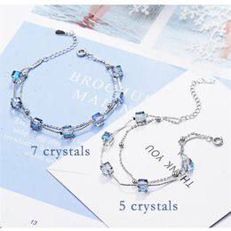 Bedelarmbanden vierkante blauwe kubus hanger kristallen armband voor lady trend Koreaanse stijl elegante vrouwen meisjes schoonheid minnaar zomer geschenk groothandel