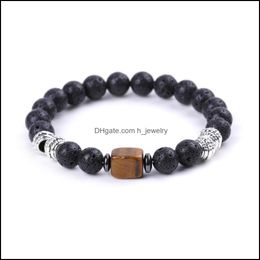 Charm Bracelets Square Tiger Eye Energy Bead 7 Chakras 8Mm Black Lava Stone Beads Pulseras Stretch Yoga Jewelry For Wom Dhseller2010 Dhxn3