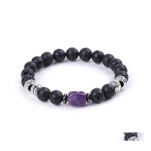 Charm Bracelets Square Tiger Eye Energy Bead 7 Chakras 8Mm Black Lava Stone Beads Stretch Yoga Jewelry para Mujeres Hombres Regalo Drop Delive Dhasg