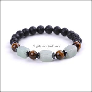 Pulseras con dijes Cuadrado Ojo de tigre Cuenta de energía 7 Chakras Pulsera 8 mm Difusores de piedra de lava negra Pulseras de cuentas Estiramiento Y Dhseller2010 Dh6Jt