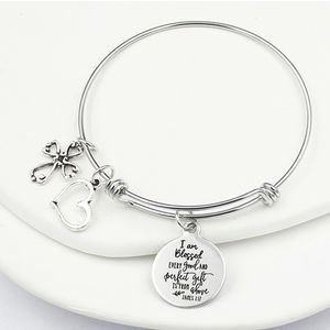 Charm Armbanden Rvs Bangle Christelijke Armband voor Vrouwen Gift Gegraveerd Motivatie Woord Hart Kruis Inspiratie Sieraden 230802