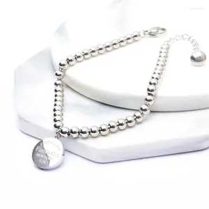 Bracelets de charme Bracelet de chaîne de perles en acier inoxydable pour femmes plaque de nom ronde lettre marque de mode bijoux plaqués argent Z486
