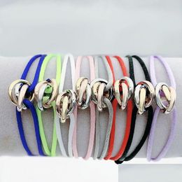Bracelets de charme Bracelet en acier inoxydable 3 Color Metal Backle Ribbon Lace Up Chain Ajustement Taille pour femmes hommes DIY Drop Livraison JE DHN8V
