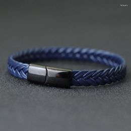 Bracelets porte-bonheur Bracelet en acier inoxydable hommes Bracelet en cuir tressé à la main petit ami cadeau accessoires masculins Punk bijoux Pulseras Mujer