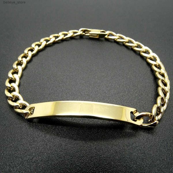 Pulseras de dijes Pulsera de acero inoxidable 18k chapado en oro 6 mm Brazalete de identificación 8 