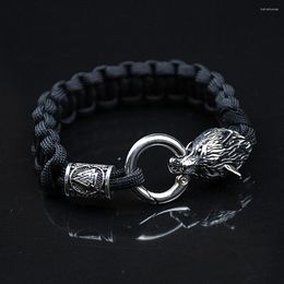 Bedelarmbanden roestvrijstalen Kelten wolf heren noors vikings runes paracord touw armbanden homme sieraden