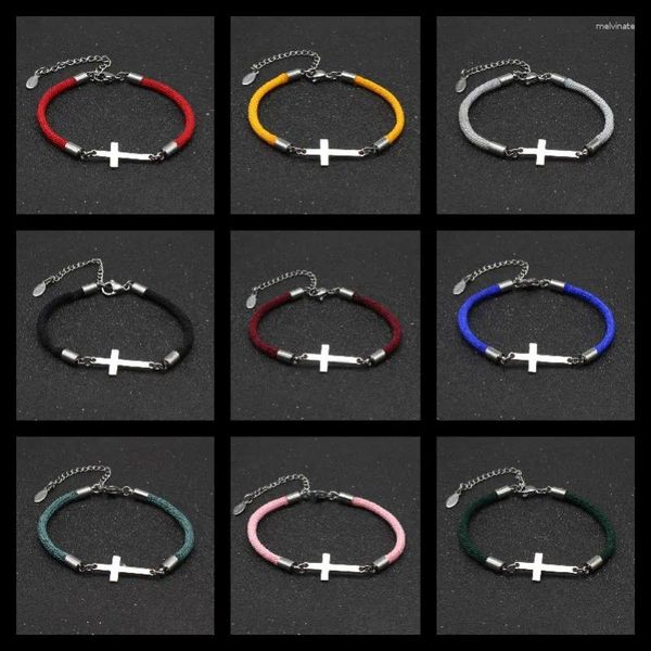 Bracelets de charme en acier inoxydable croix bracelet amoureux simple réglable chanceux corde rouge pour femmes hommes couples bijoux d'amitié