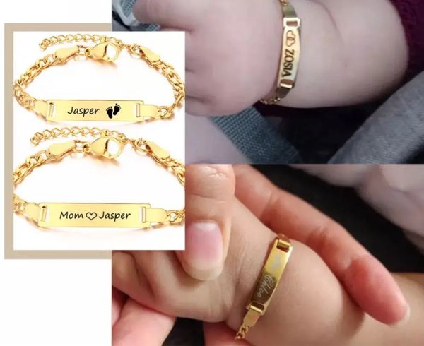 Pulseras con dijes Nombre personalizado de acero inoxidable Ajustable Bebé Niño Niño ID Pulsera-Personalizado Niña Niño Regalo de cumpleaños Niño 231204