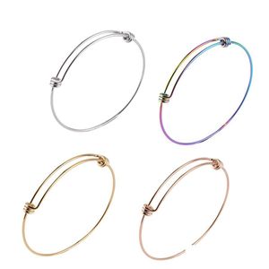 Pulseras con dijes Pulsera de alambre expandible de acero inoxidable para niños Mujeres Diy Venta al por mayor 1.8Mm Oro ajustable simple para mujer Judío Dh8Zb