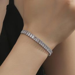 Bracelets porte-bonheur acier inoxydable géométrie Tennis pour femme cubique zircone cristal perle chaîne fête anniversaire cadeau bijoux cadeau