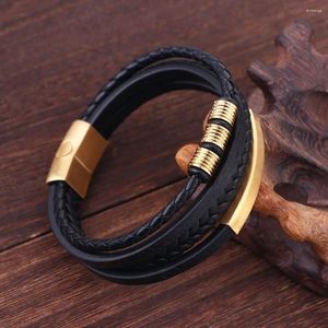 Bracelets de charme Cadeaux en acier inoxydable Bijoux Punk Fermoir magnétique Bracelets tressés Bracelet en cuir pour hommes