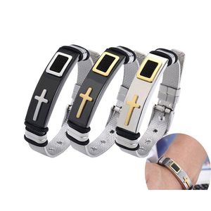 Bedelarmbanden roestvrij staal gouden kruis sile voor mannen punk titanium kruisbeeld horloge buckle dames polsband bangle mode deliv dhbsy