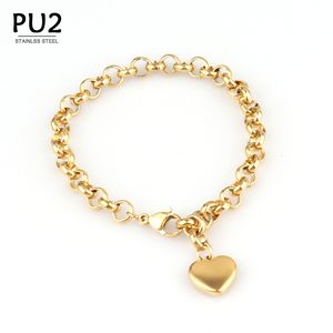 Pulseras de encanto de acero inoxidable corazón colgante cadena vintage para mujeres bohemia candado pulsera gruesa joyería para mujer regalo 230411