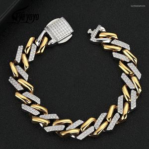 Bracelets de charme en acier inoxydable incrust￩ CNC Zircon Bracelet cubain g￩om￩trique Hip Hop Cha￮ne Chunky Gold / Silver Couleur