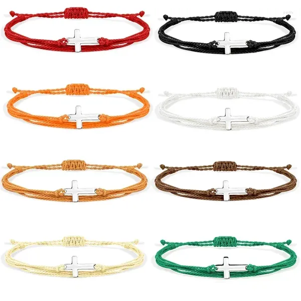 Pulseras de encanto de acero inoxidable Pulsera de Jesús afortunado de la cuerda roja trenzada nudos hechos a mano joyería de yoga para mujeres regalos de hombre