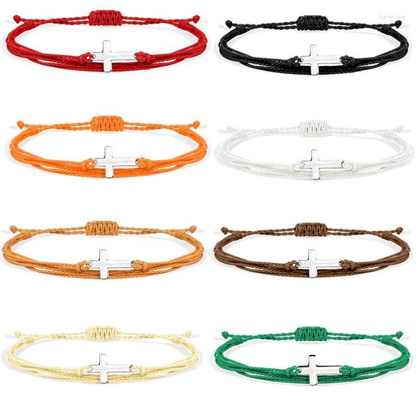 Bracelets de charme en acier inoxydable Jésus Cross Bracelet Lucky tressé corde rouge réglable noeuds faits à la main Yoga bijoux pour femmes homme cadeaux